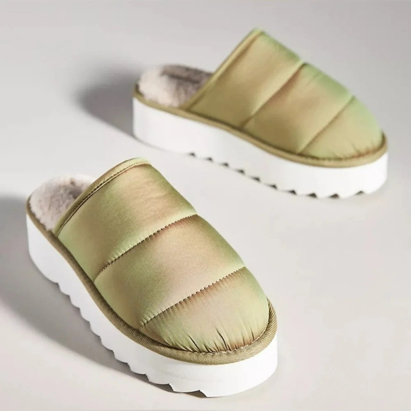 Maeve Anthropologie Puffy Platform Slippers Green Size 6/7 Small EUC